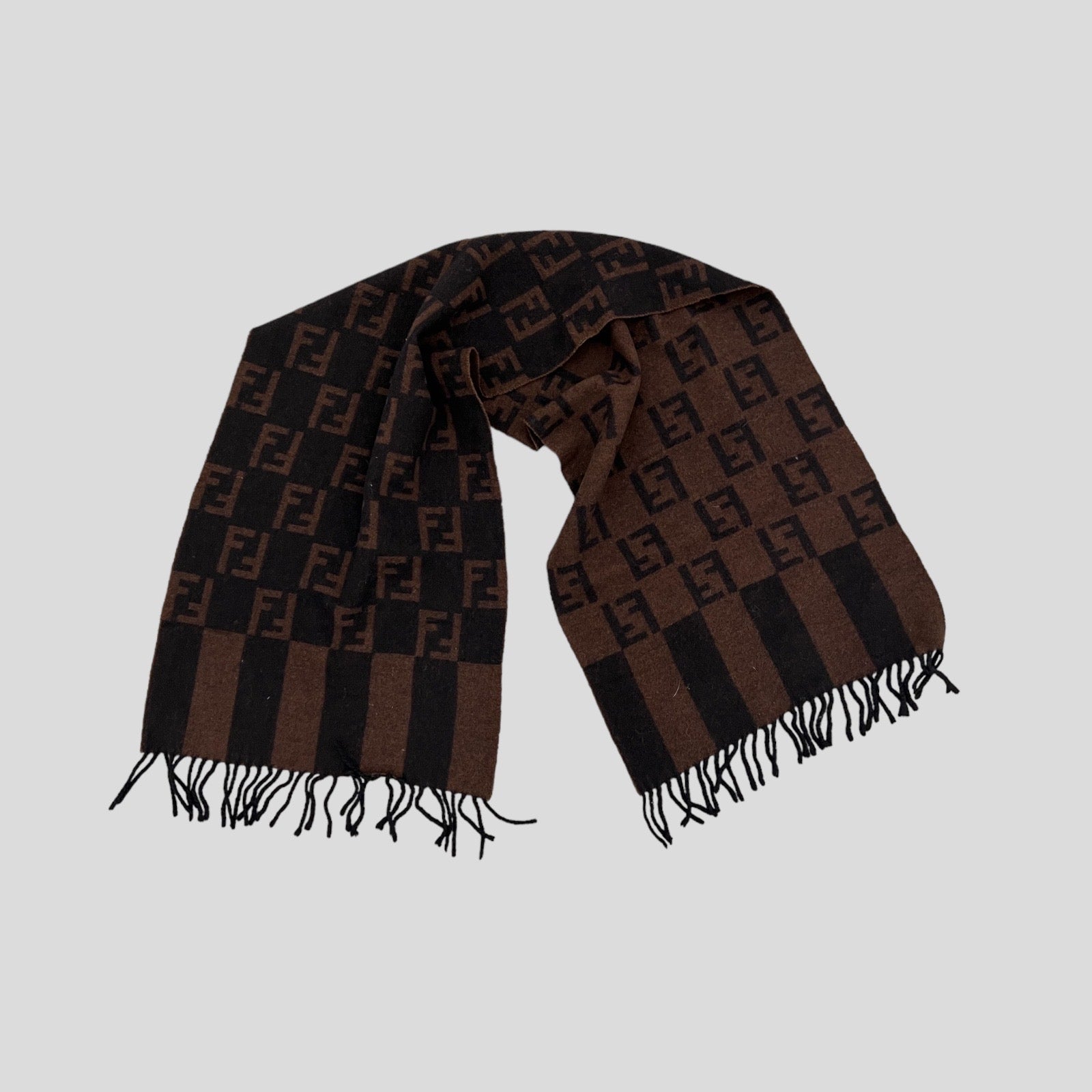 90S BROWN FENDI ZUCCA MONOGRAM WOOL SCARF