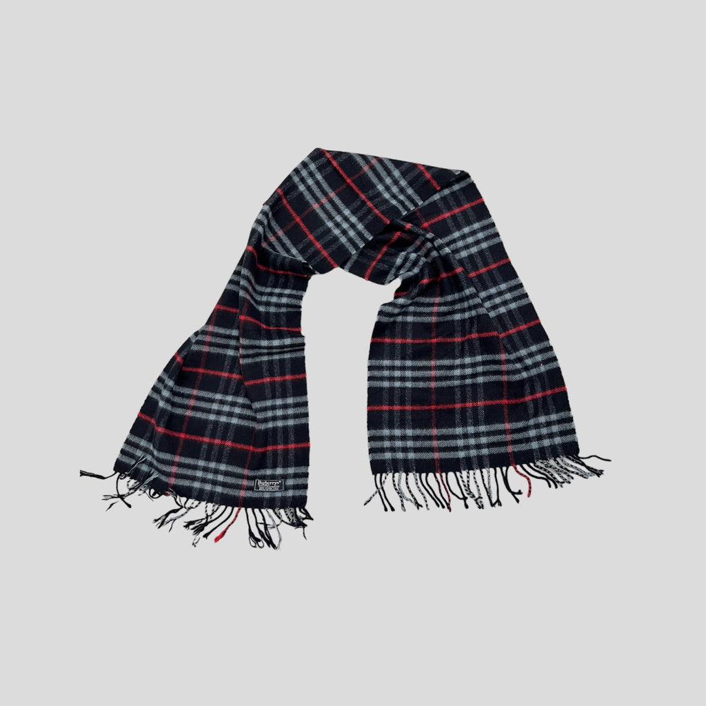 90S NAVY BURBERRY NOVA CHECK CASHMERE SCARF