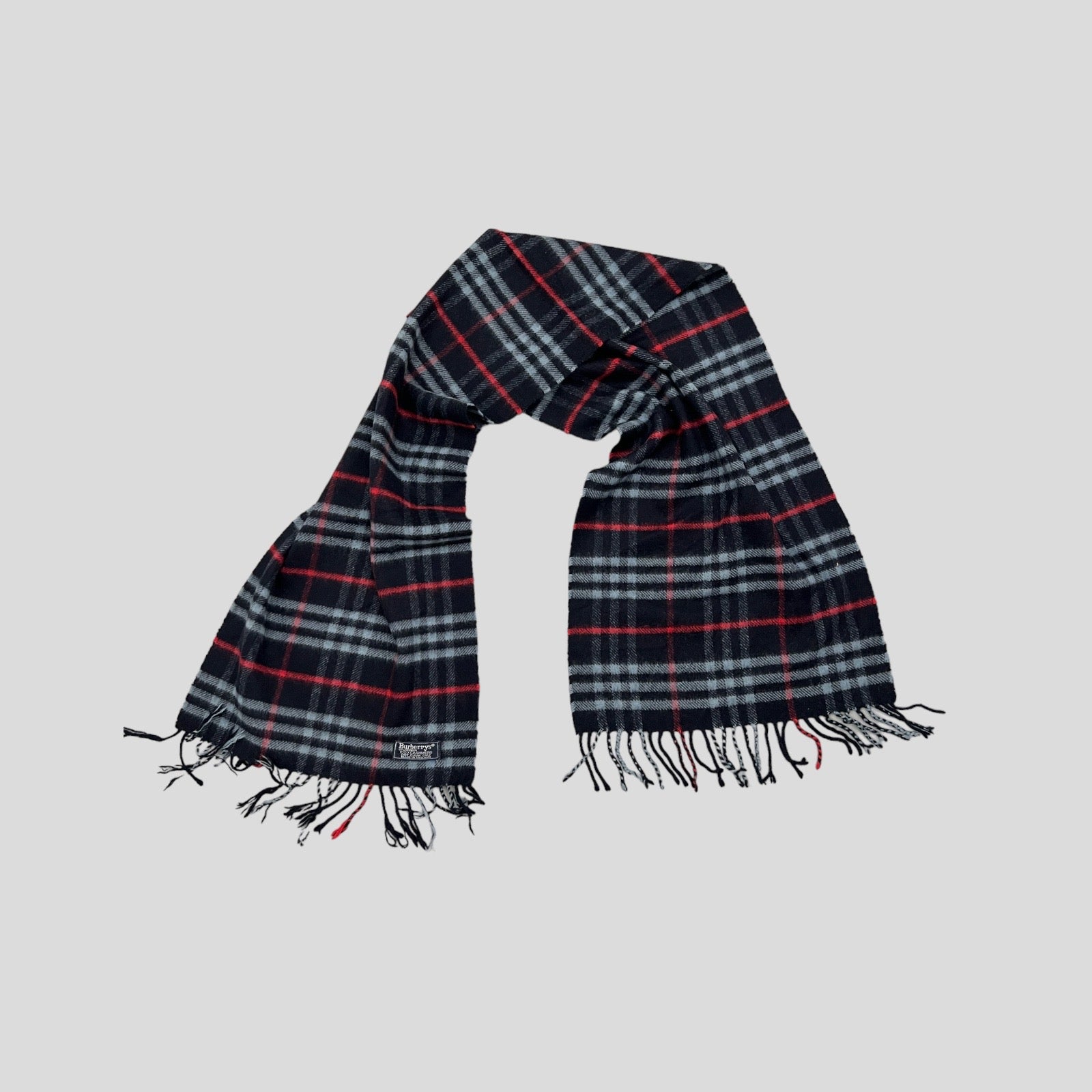 90S NAVY BURBERRY NOVA CHECK CASHMERE SCARF