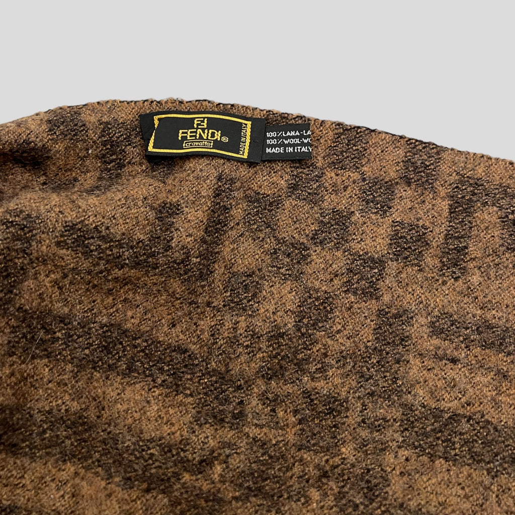90S BROWN FENDI ZUCCA MONOGRAM WOOL SCARF