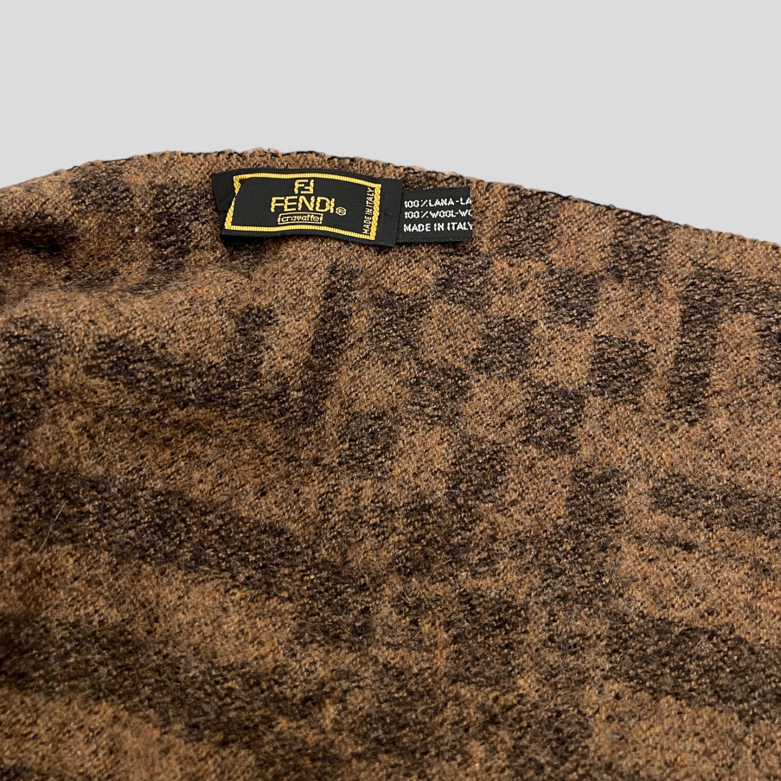 90S BROWN FENDI ZUCCA MONOGRAM WOOL SCARF