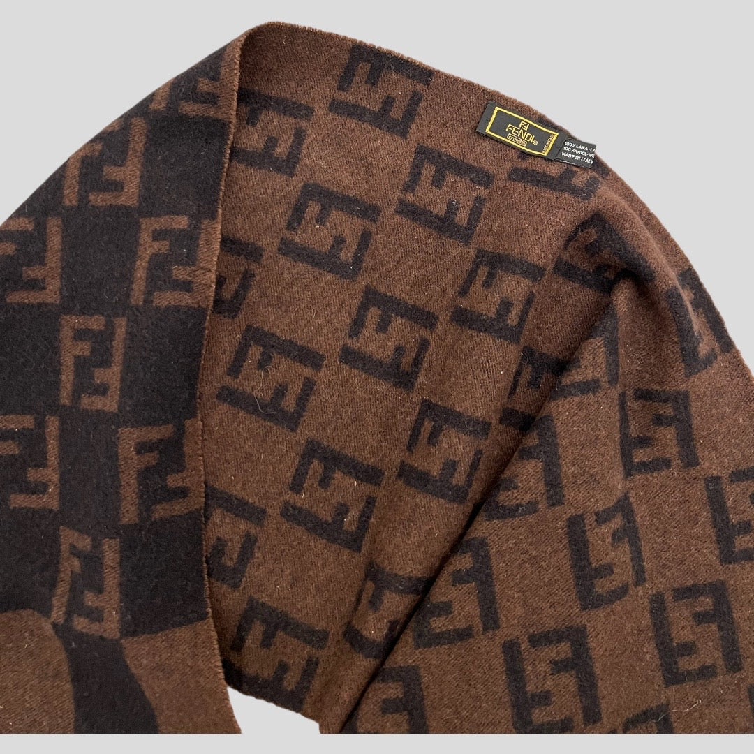 90S BROWN FENDI ZUCCA MONOGRAM WOOL SCARF