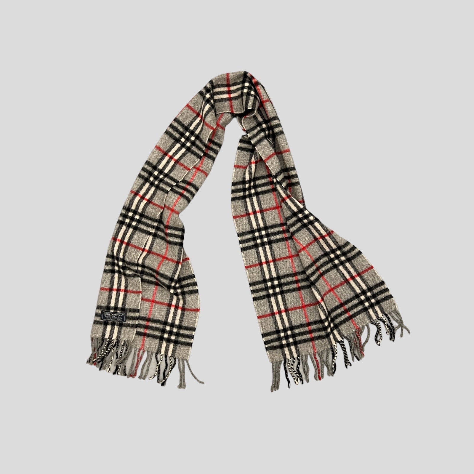 90S LIGHT GREY BURBERRY NOVA CHECK CASHMERE SCARF