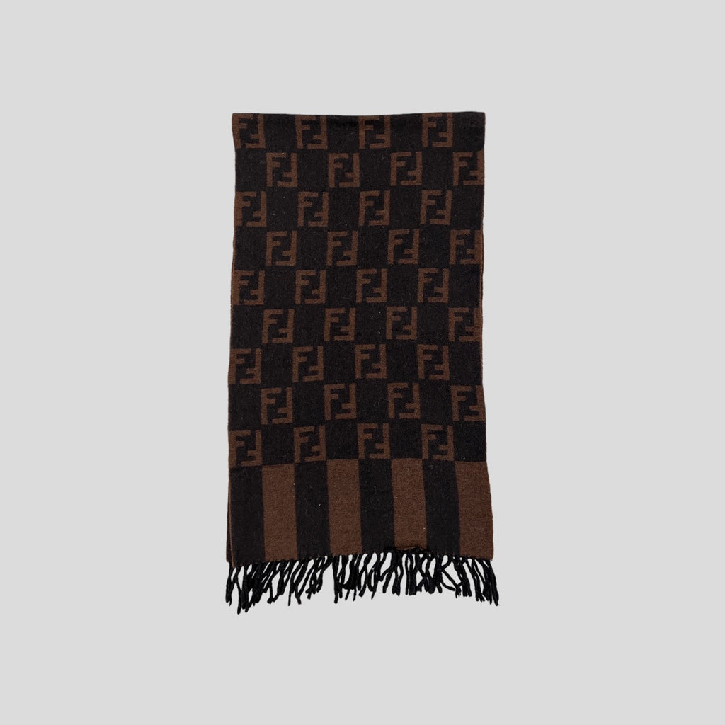 90S BROWN FENDI ZUCCA MONOGRAM WOOL SCARF