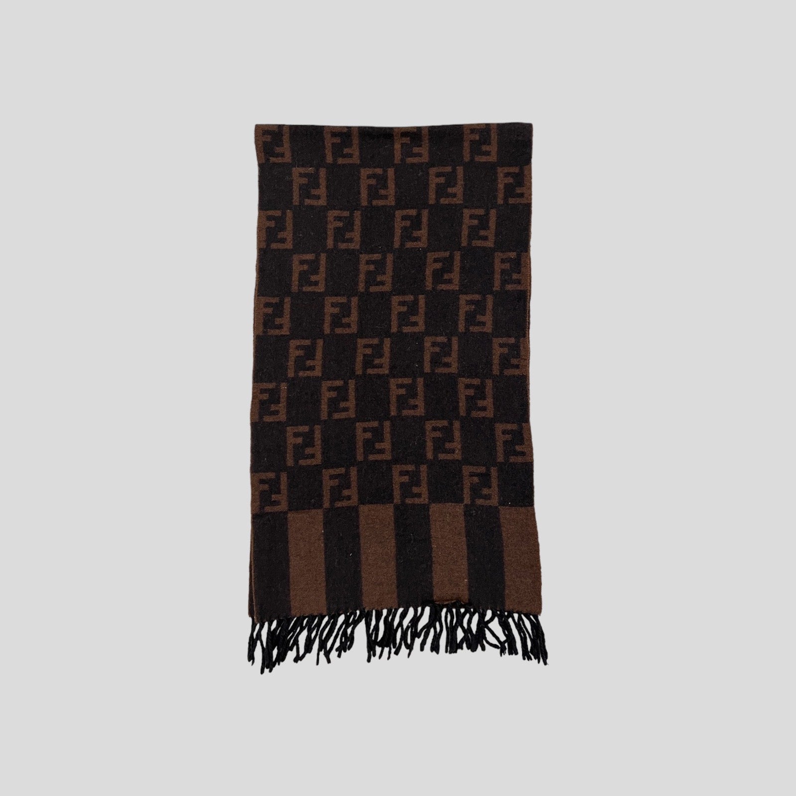 90S BROWN FENDI ZUCCA MONOGRAM WOOL SCARF