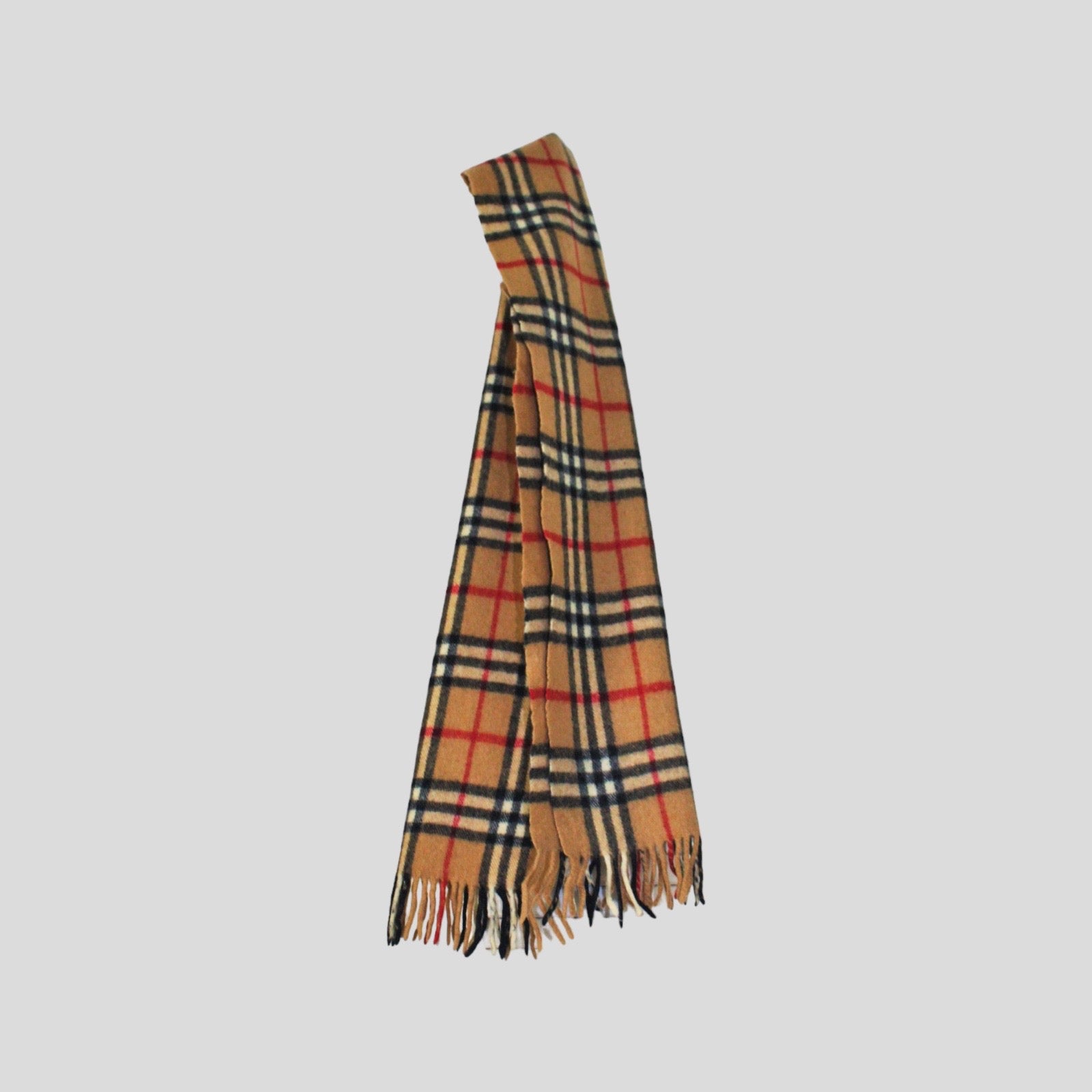 90S BURBERRY CAMEL NOVA CHECK CASHMERE LONG SCARF