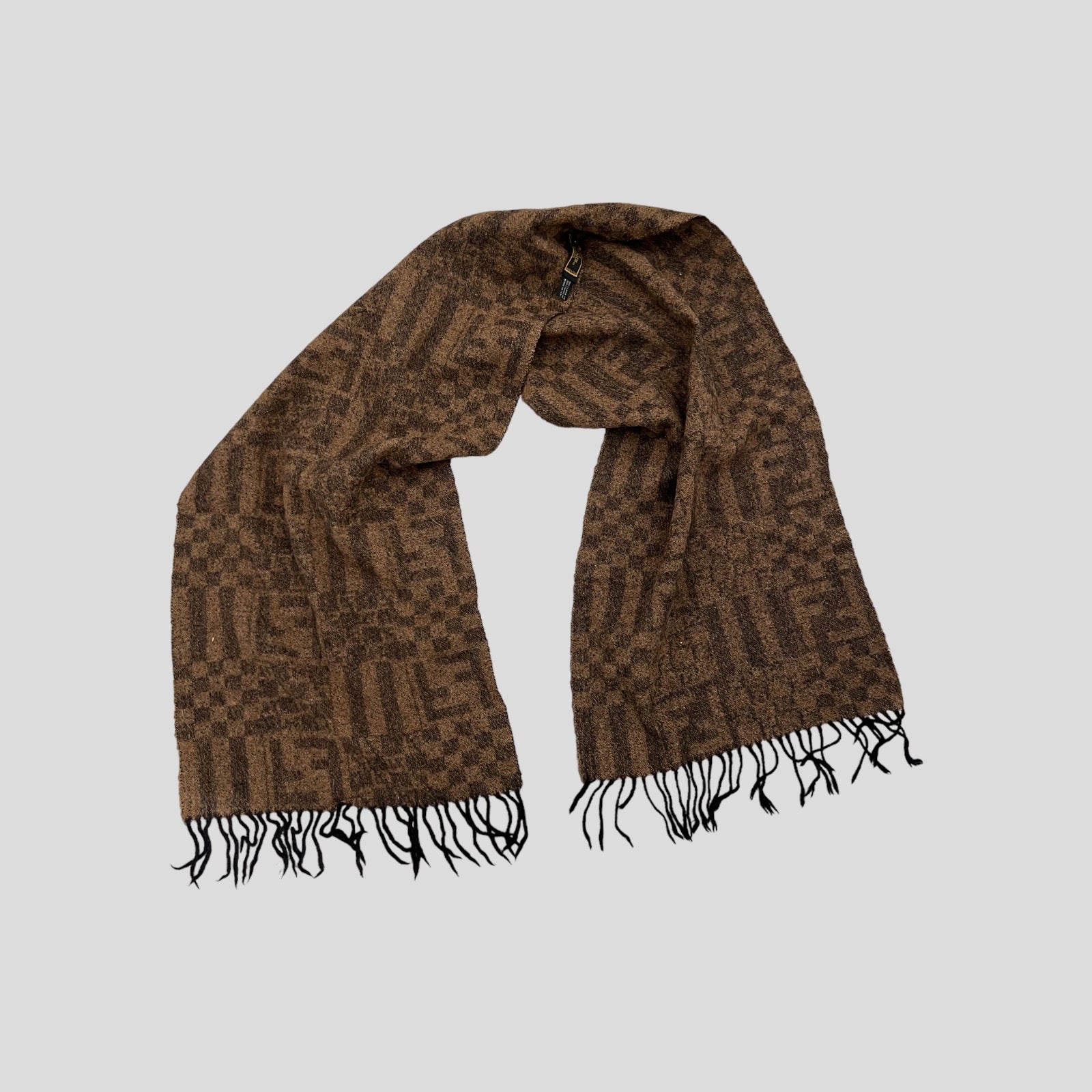 90S BROWN FENDI ZUCCA MONOGRAM WOOL SCARF