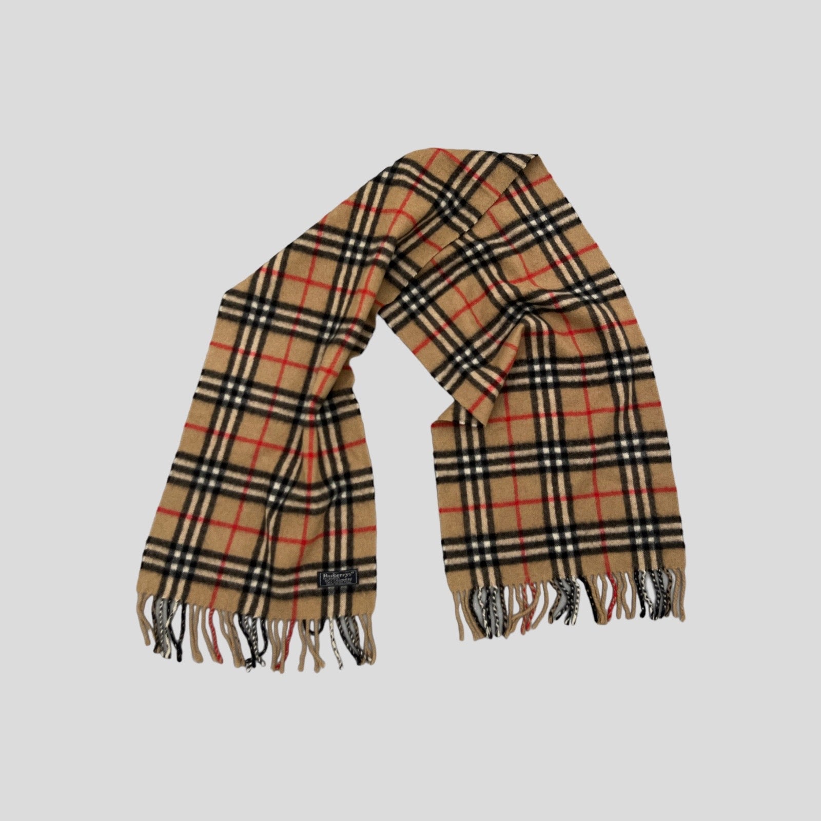 90S BURBERRY CAMEL NOVA CHECK CASHMERE SCARF