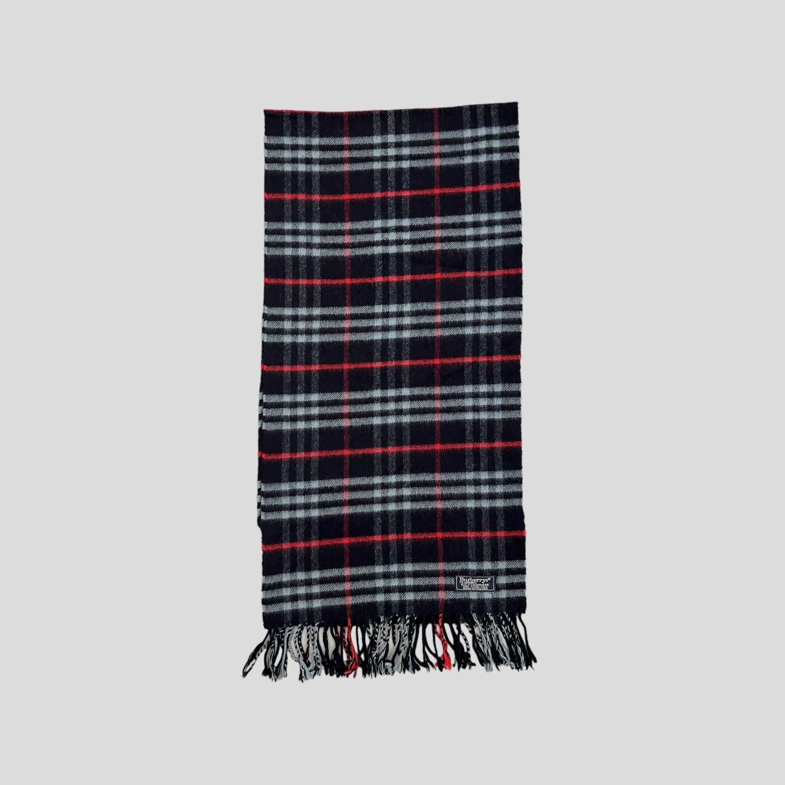 90S NAVY BURBERRY NOVA CHECK CASHMERE SCARF
