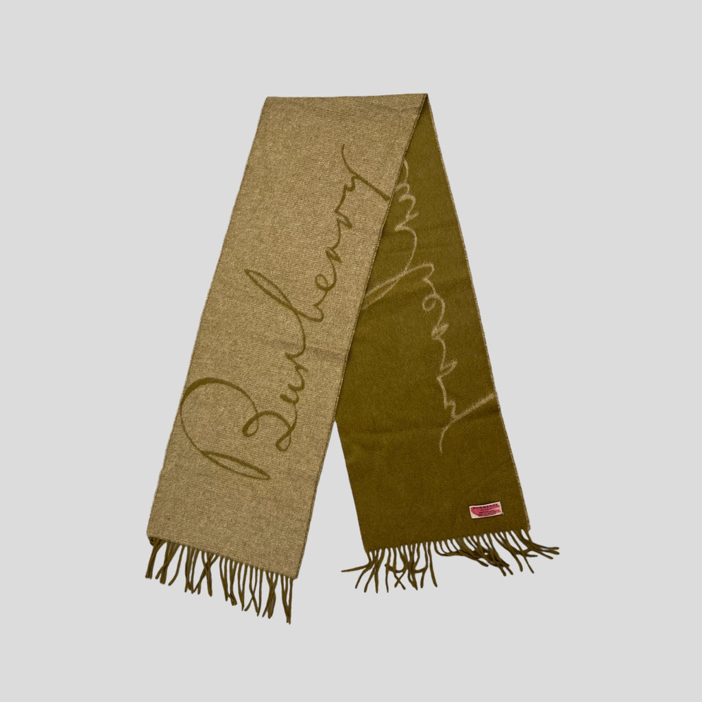 00S KHAKI GREEN BURBERRY CASHMERE SCARF