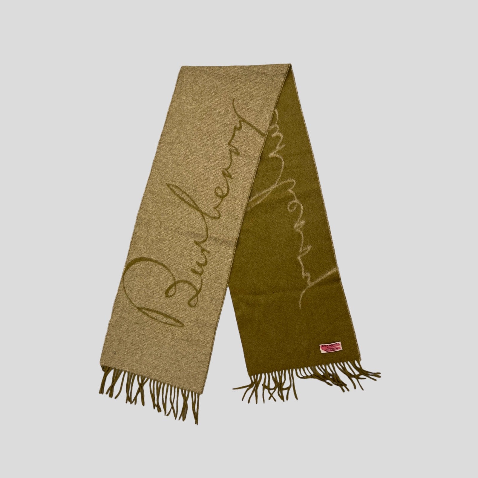 00S KHAKI GREEN BURBERRY CASHMERE SCARF